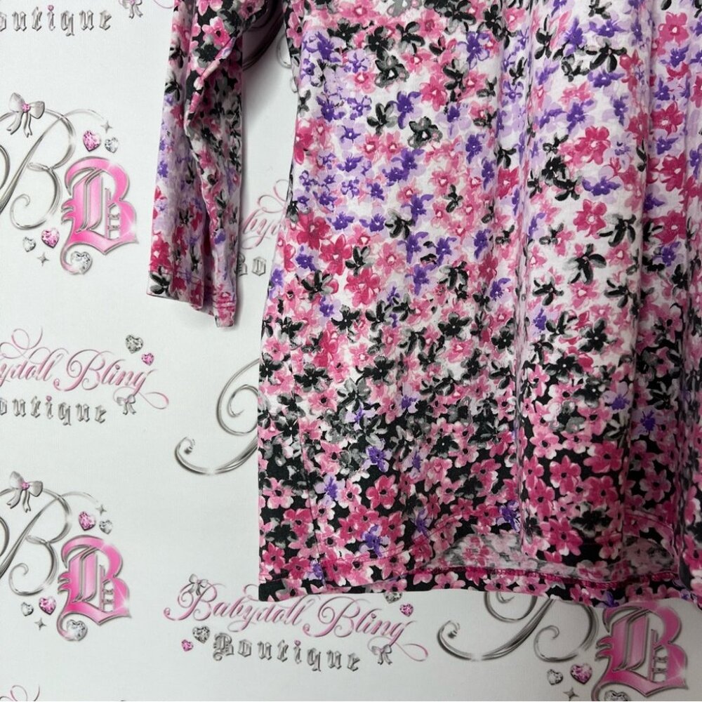 Alia top rhineston crystal diamond Floral Women's Top Pink and Purple white - Picture 3 of 6